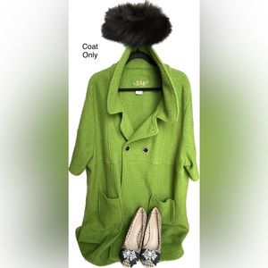 LAL Live A Little Vintage Green Wool 2 Button Up Kimono Sleeve Style Large Coat